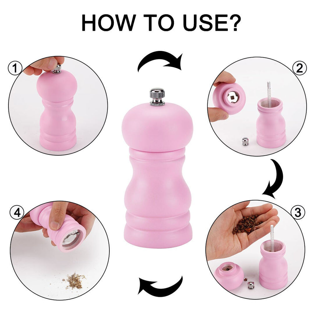 4.5" Wooden Salt and  Grinder Mills Shakers with Adjustable Coarseness