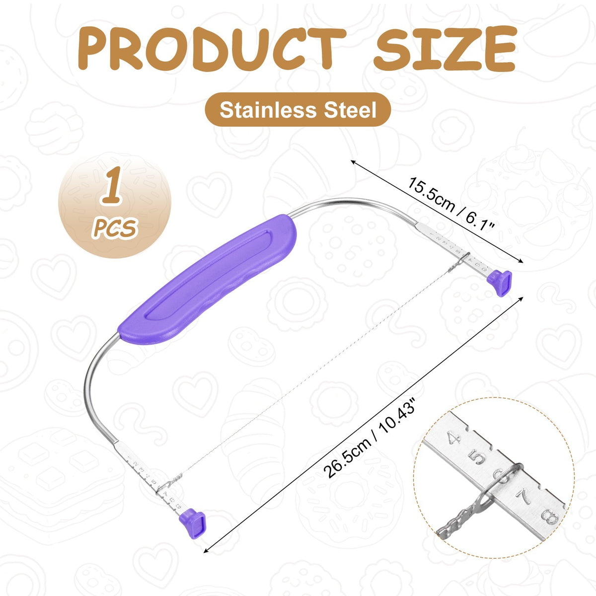 Cake Cutter Slicer Leveler, Cake Slicer with Handle Stainless Steel, Purple