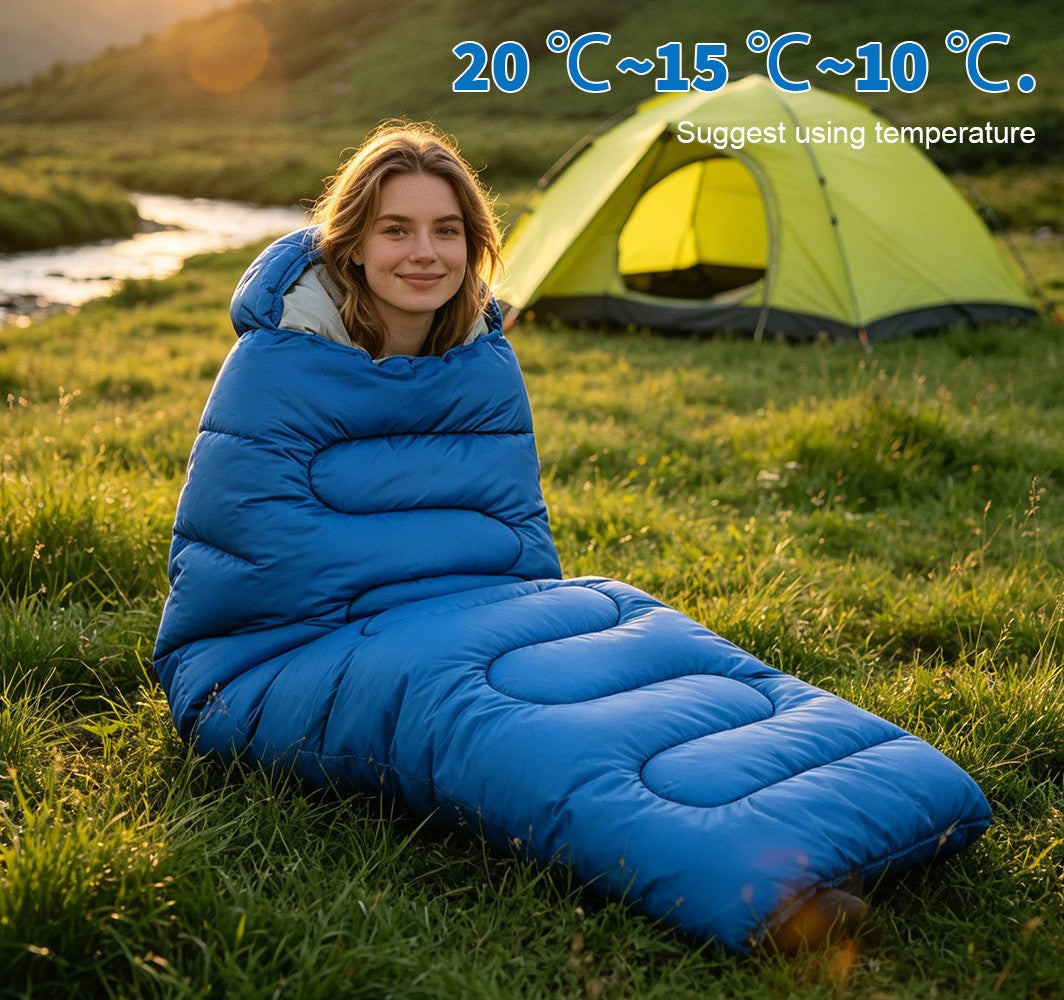 Waterproof 4 Season Envelope Sleeping Bag Single Zip Design Camping Hiking Use