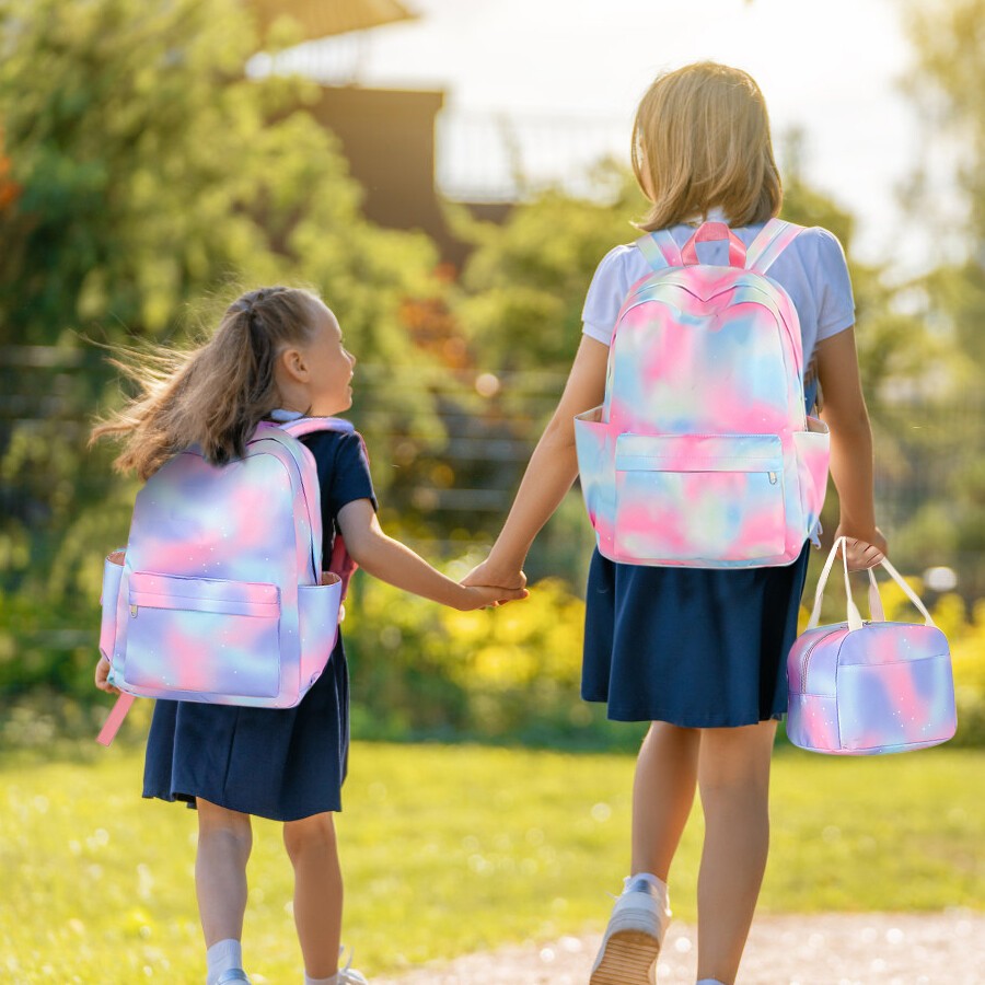 3PCS/Set Boys Girls Kids Rainbow Backpack Rucksack School Lunch Bag Pencil Bag