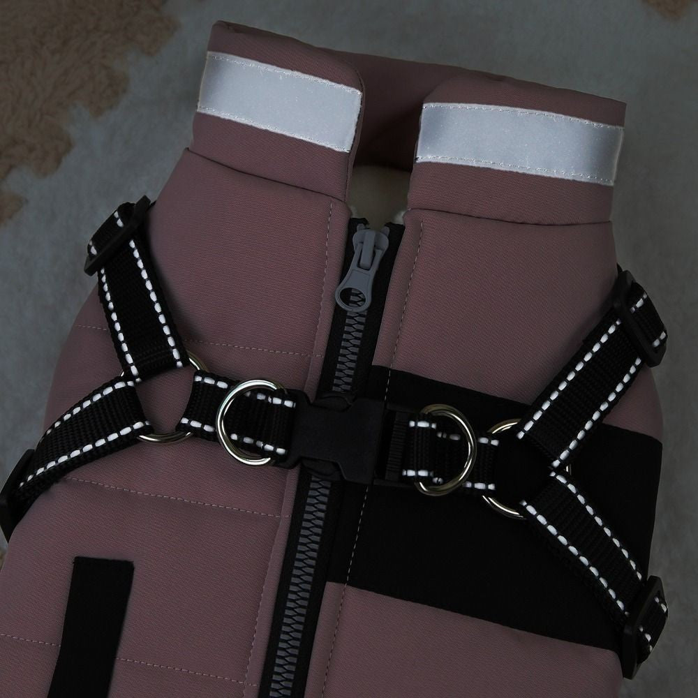 Dog Coat Waterproof With Harness Jacket Raincoat Winter Zip Coats Pet Hole Warm