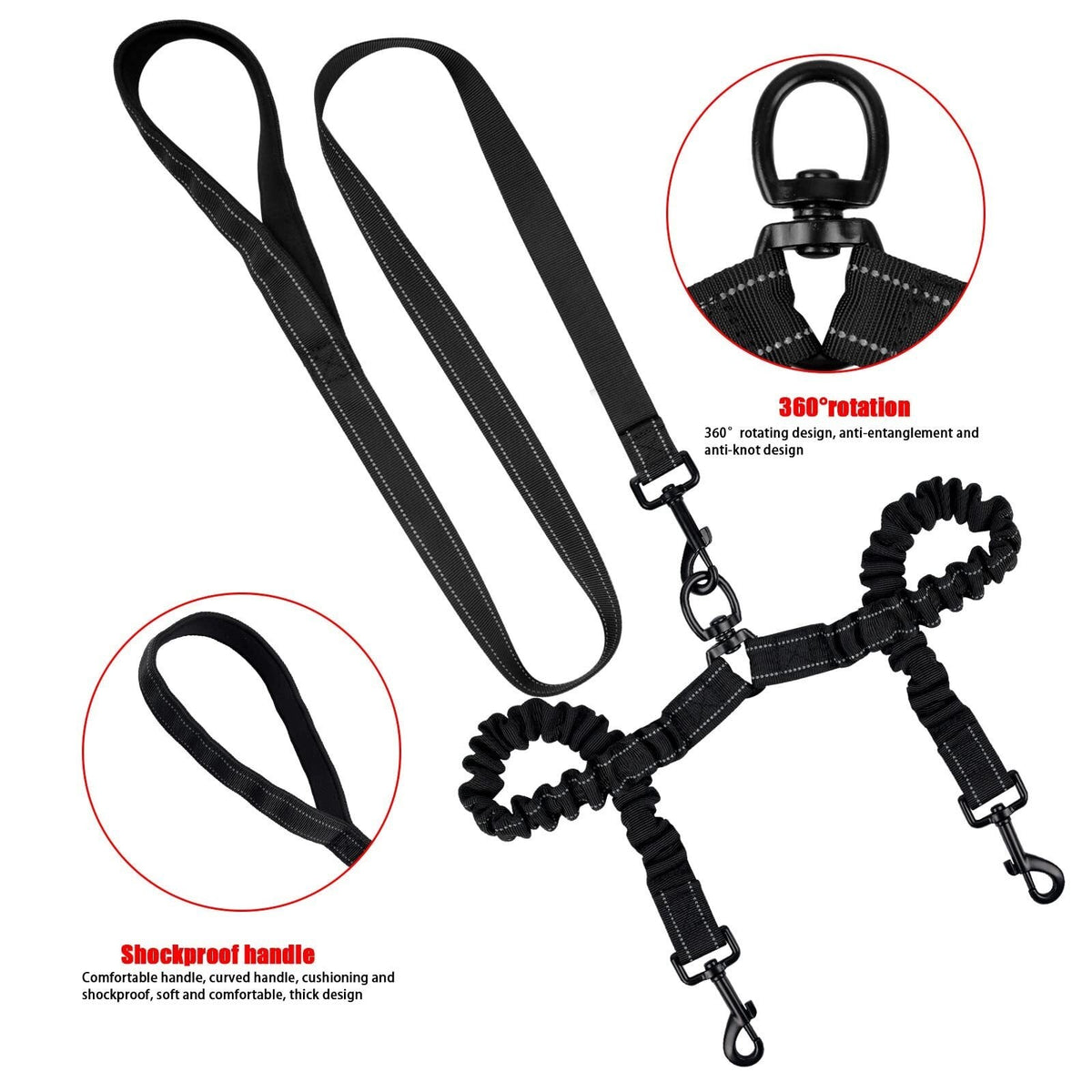Double Dog Leash Dual Two Dog Lead Splitter No Tangle 2 Way Dogs Walking Leash