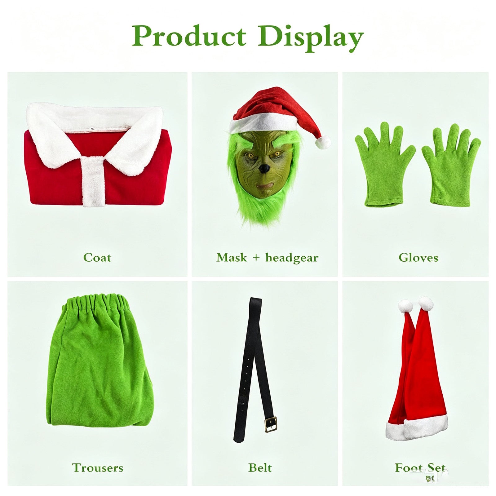 New Mens Grinch Christmas Costume Adult Xmas Fancy Dress Cosplay Outfit Set UK