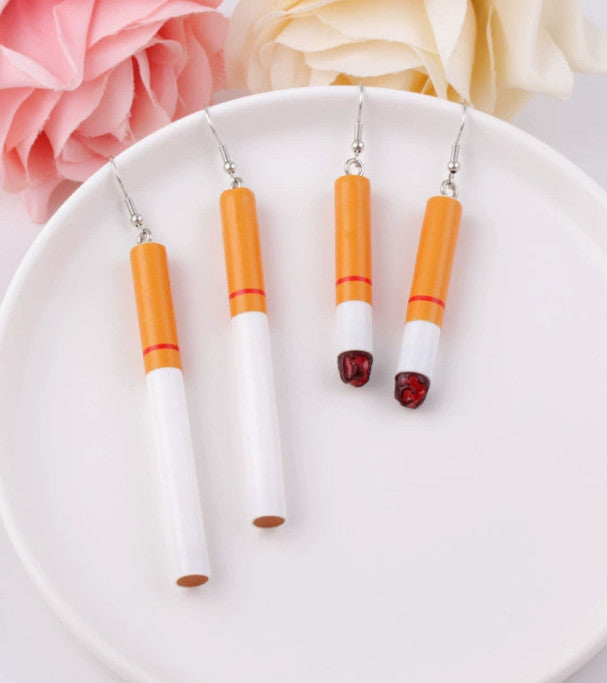 Cigarette Shape 2 Pair Fashion Earrings Creative Unique Ear Decoration