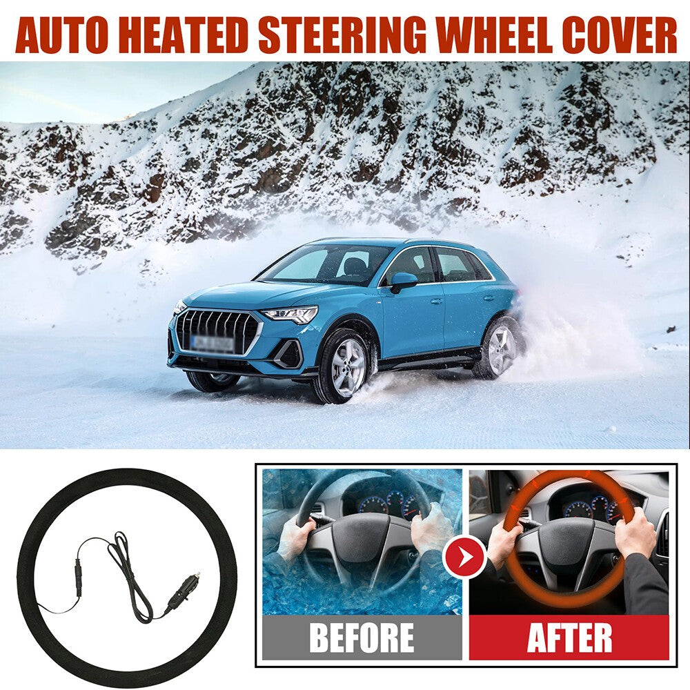 12V Universal Heated Car Steering Wheel Cover Protector Winter Hand Warmer 38 CM