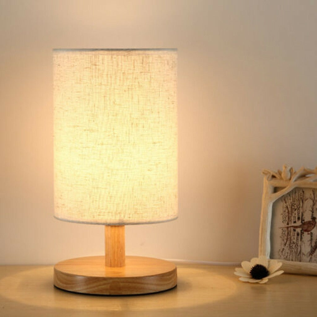 Nordic Cylinder Bedside Table Lamp Dimmer Wooden Table lamp Fabric Lampshade