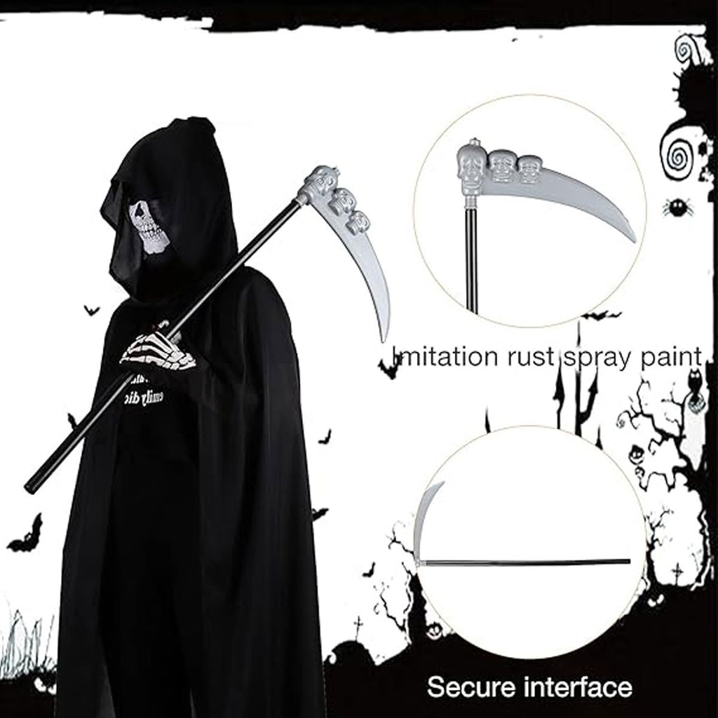2026 New Adult Grim Reaper Costume Black Hooded Cloak Mask Gloves Scythe Set UK