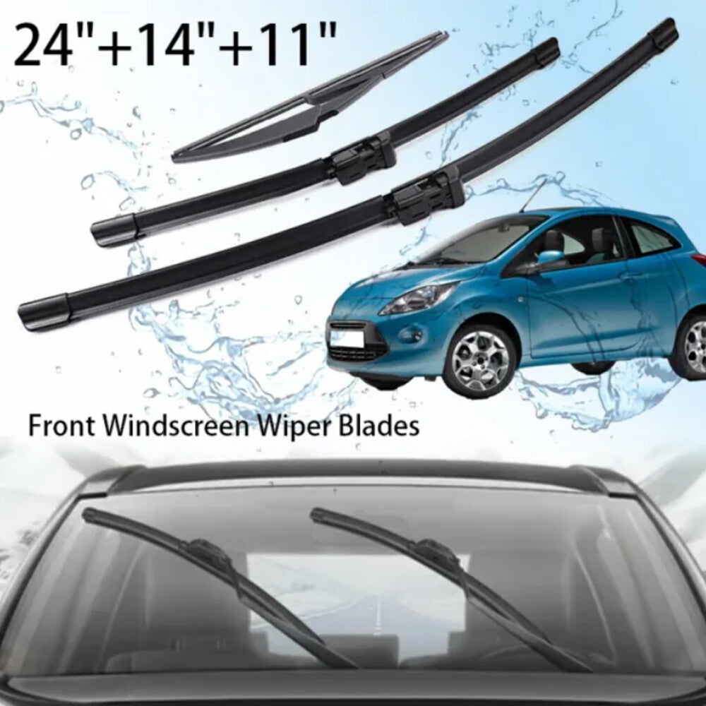 3PCS For Fiat 500 Ford KA Front & Rear Windscreen Wiper Blades 24"/14"/11" Set