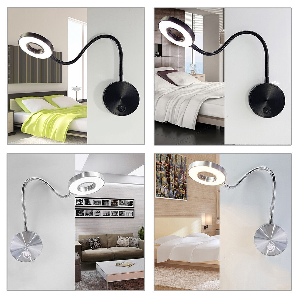 LED 5W Gooseneck Wall Sconce Lamp 360° Adjustable Flexible Reading Bedside Light