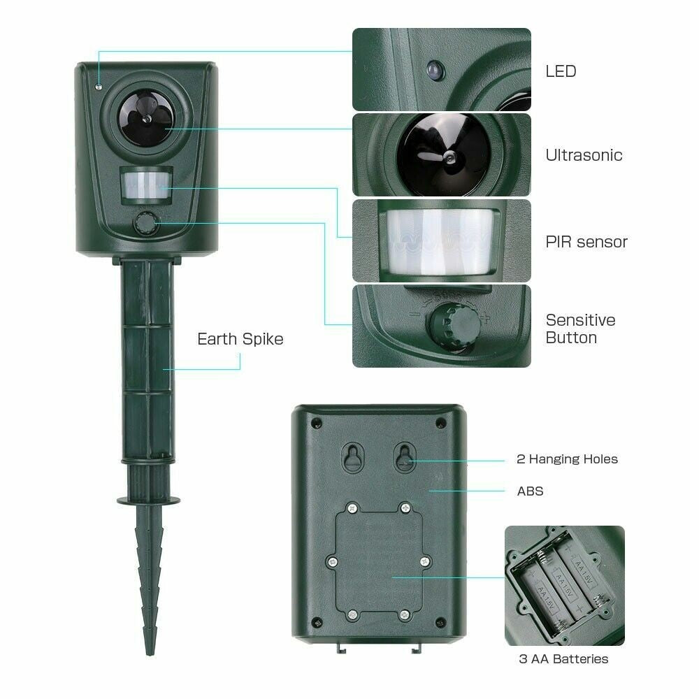 4x Battery Ultrasonic Garden Deterrent Repeller Animal Bird Cat Scarer Pest Dog