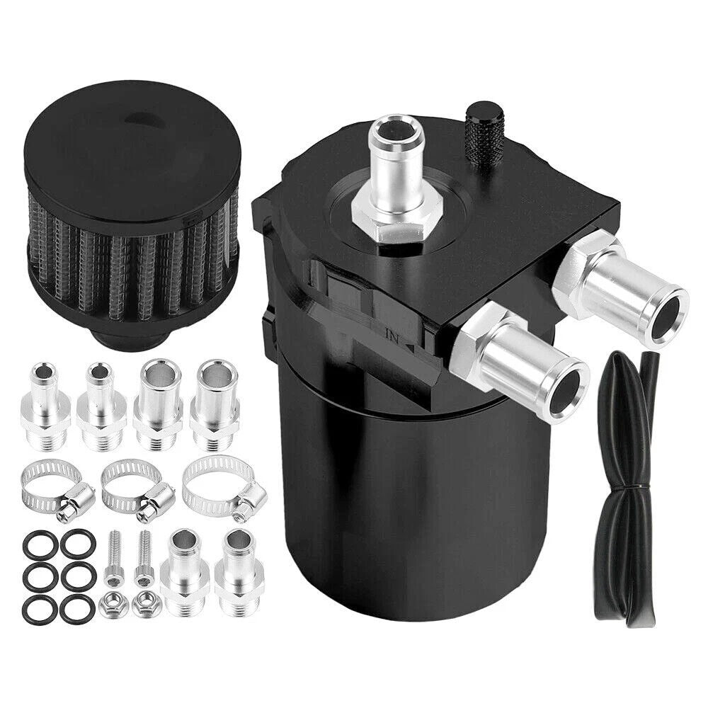 Car Oil Catch Reservoir Breather Can Tank + Filter Kit Cylinder Aluminum Engine