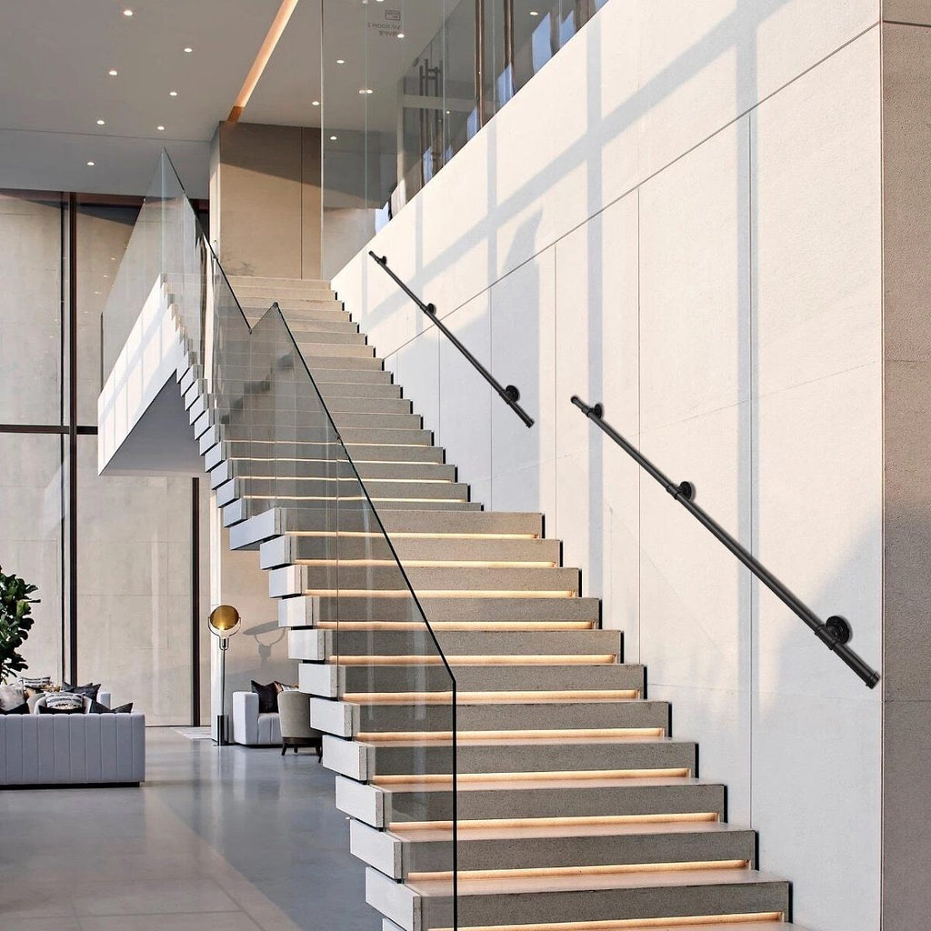 Industrial Pipe Stair Handrail Wall Mounted Grab Rail Staircase Banister Support