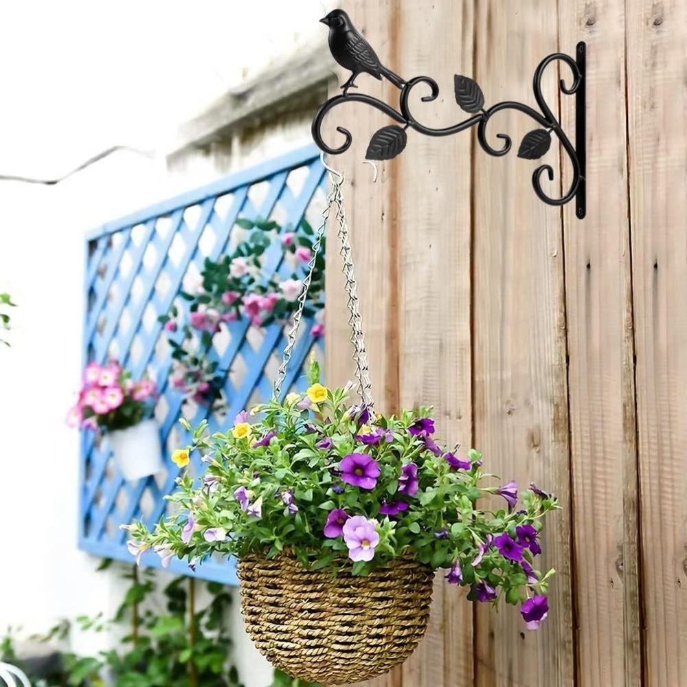2x Decorative Metal Hanging Basket Brackets Garden Plant Hanger Hook Wall Decor