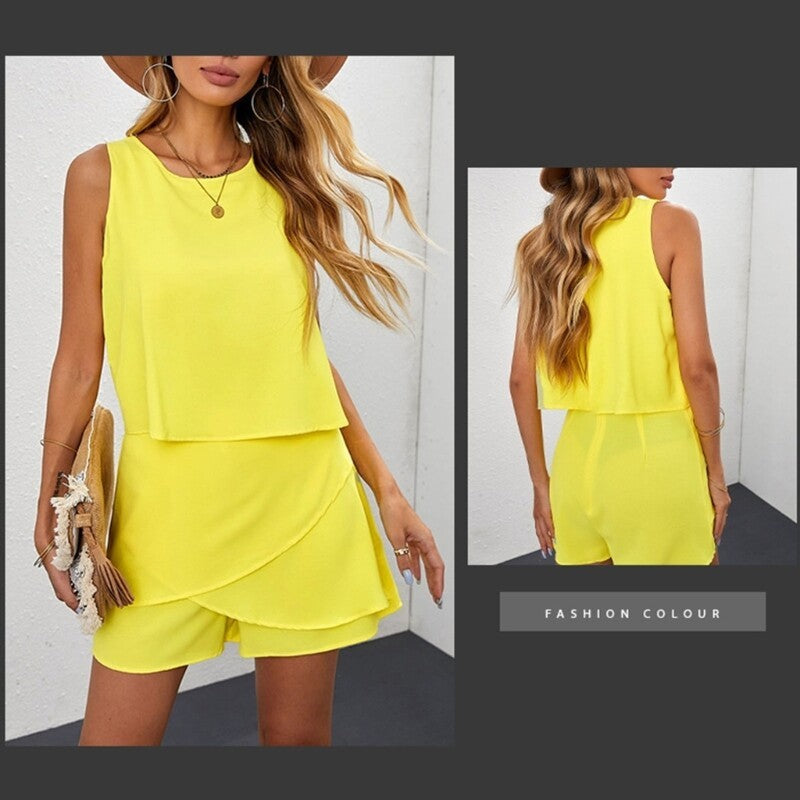 Casual Short Jumpsuits Summer Ruffle Back Zip Dress Short Pants Women Overalls