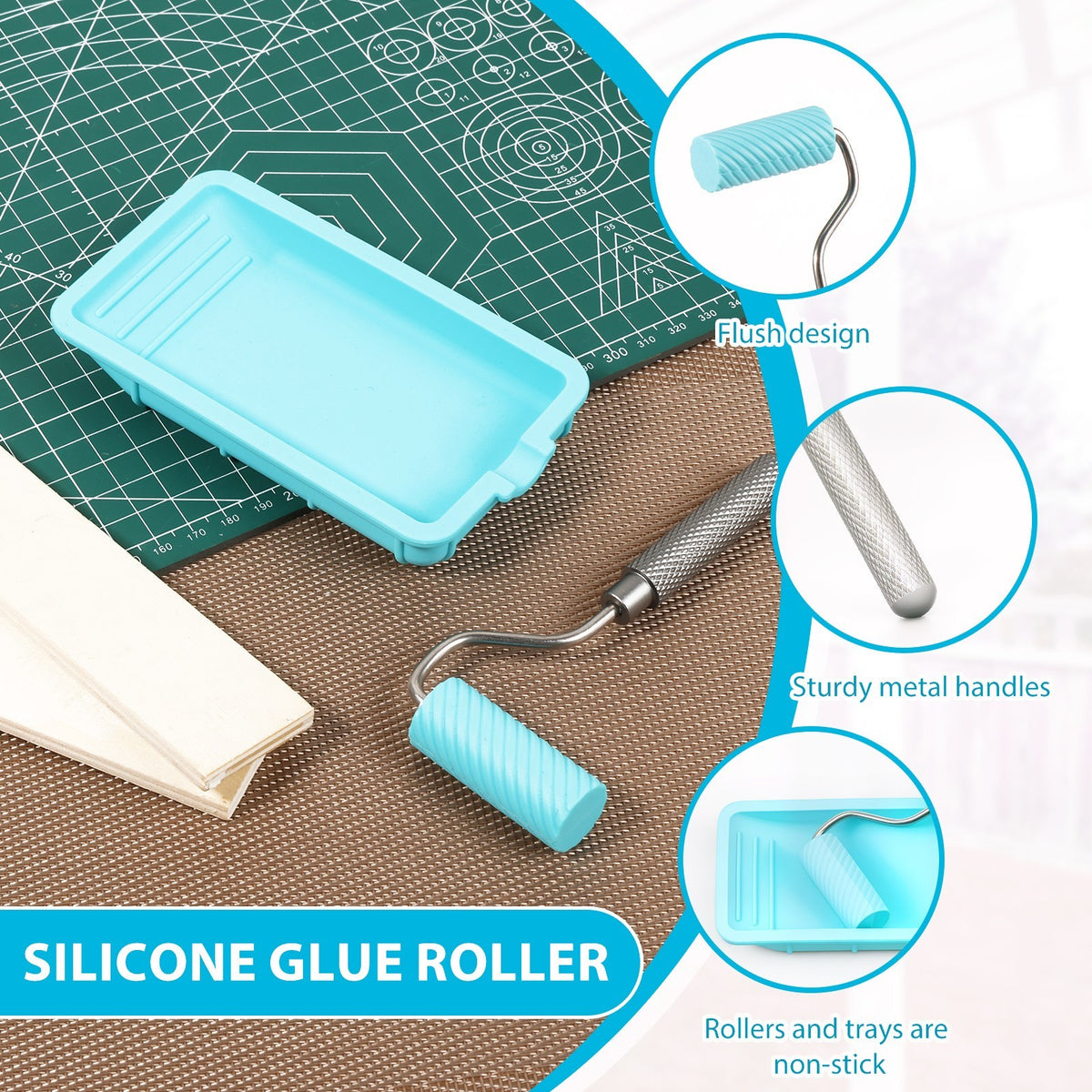 Nonstick Glue Roller with Tray Flexible Wood Glue Roller and Tray