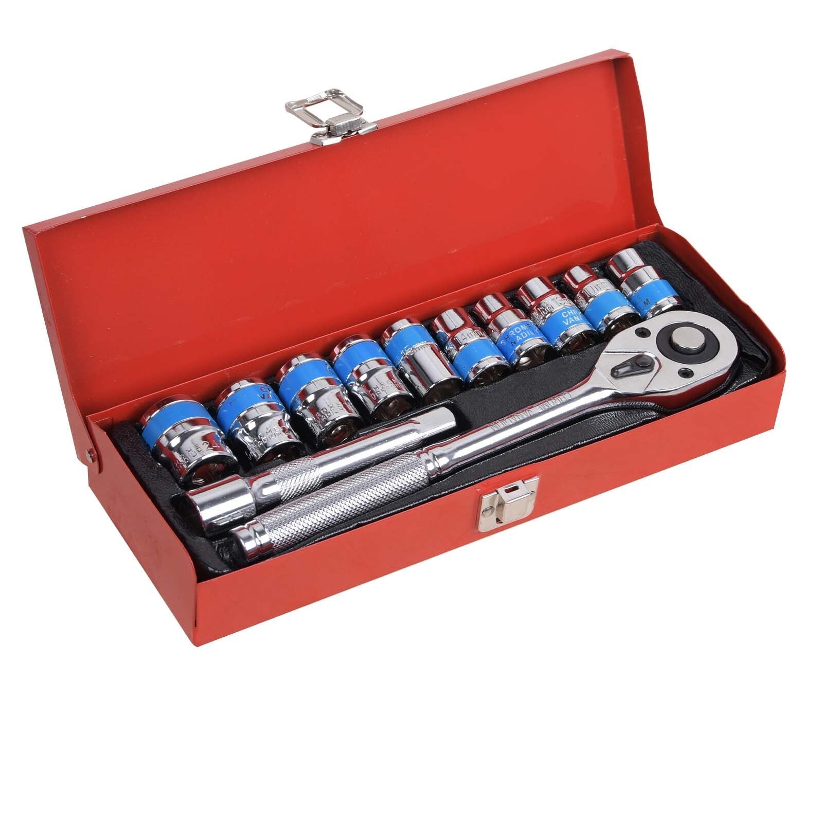 12Pc 1/2'' Socket Set 10-24mm Metric Drive Extension Ratchet Wrench Steel Case