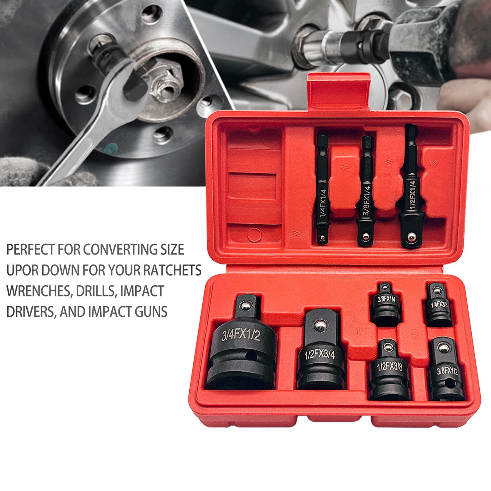 9PCS Impact Socket Adaptor Reducer Set 1/4 3/8 1/2 3/4 Inch Drive Female to Male