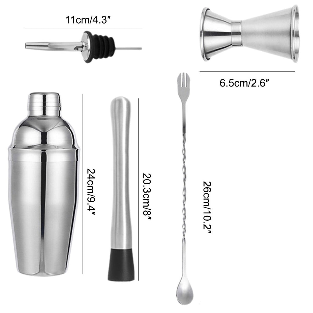 6Pcs 750ml Mixology Cocktail Shaker Set Bartender Kit Mixer Stainless Steel