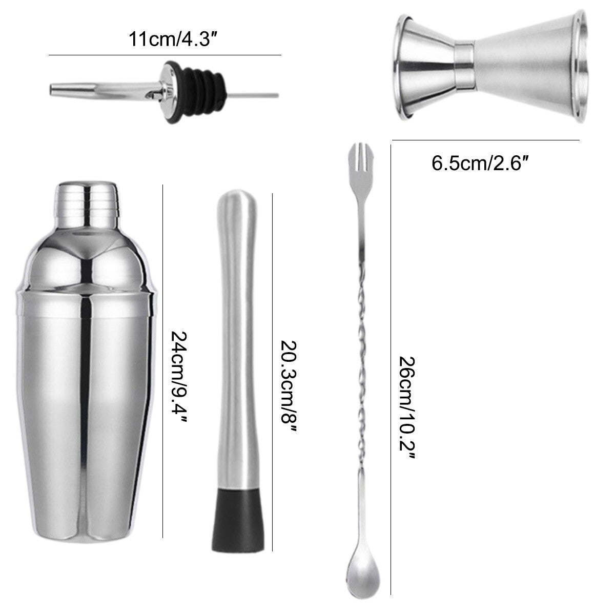6Pcs 750ml Mixology Cocktail Shaker Set Bartender Kit Mixer Stainless Steel