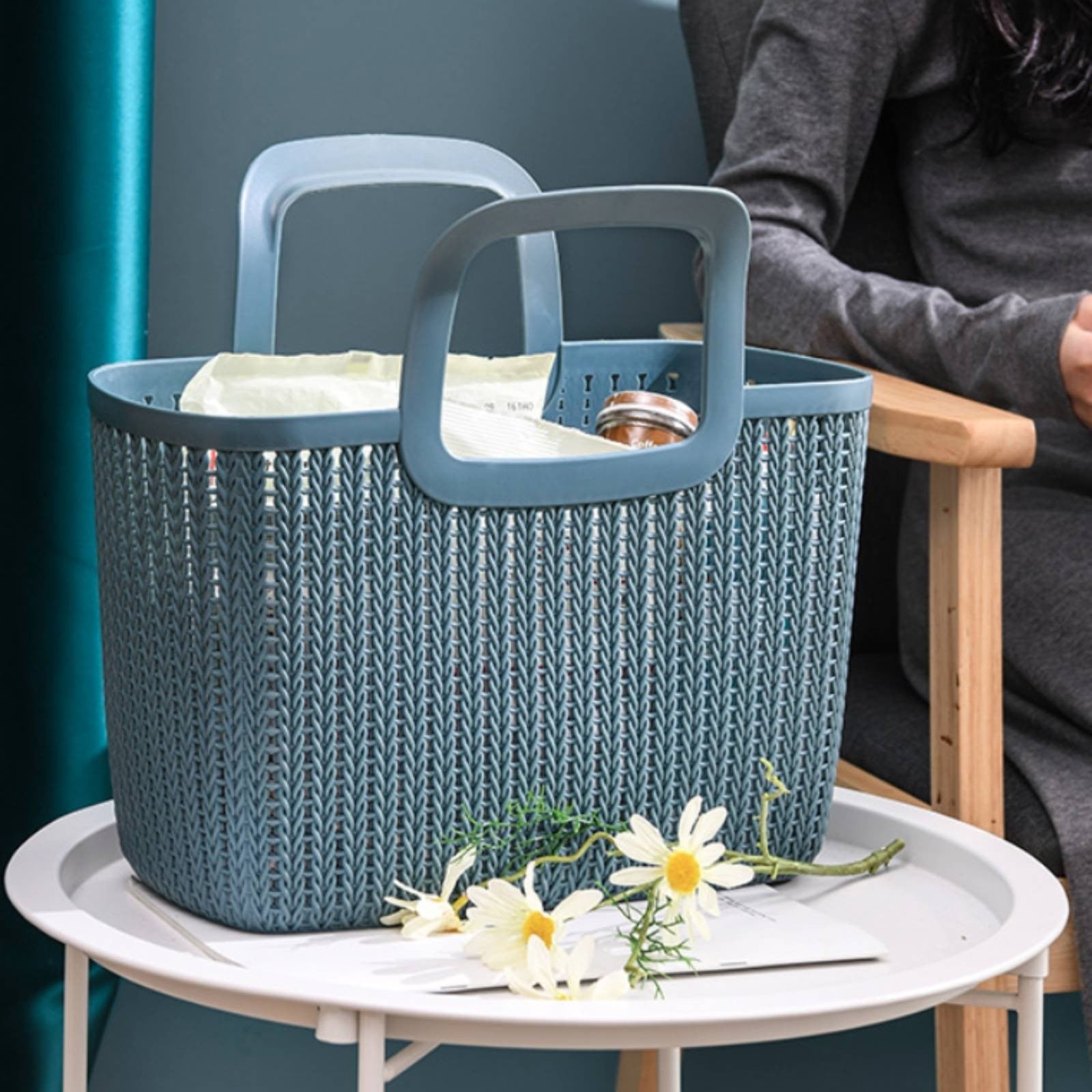 Rectangular Woven Basket Ventilated Plastic Hand Basket Deep