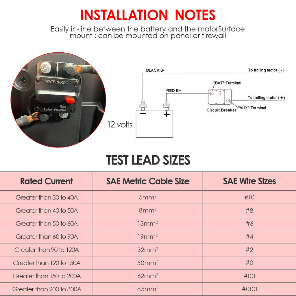 Car Auto Boat Truck RV Marine Circuit Breaker with Manual  12 Volt 50 Amp