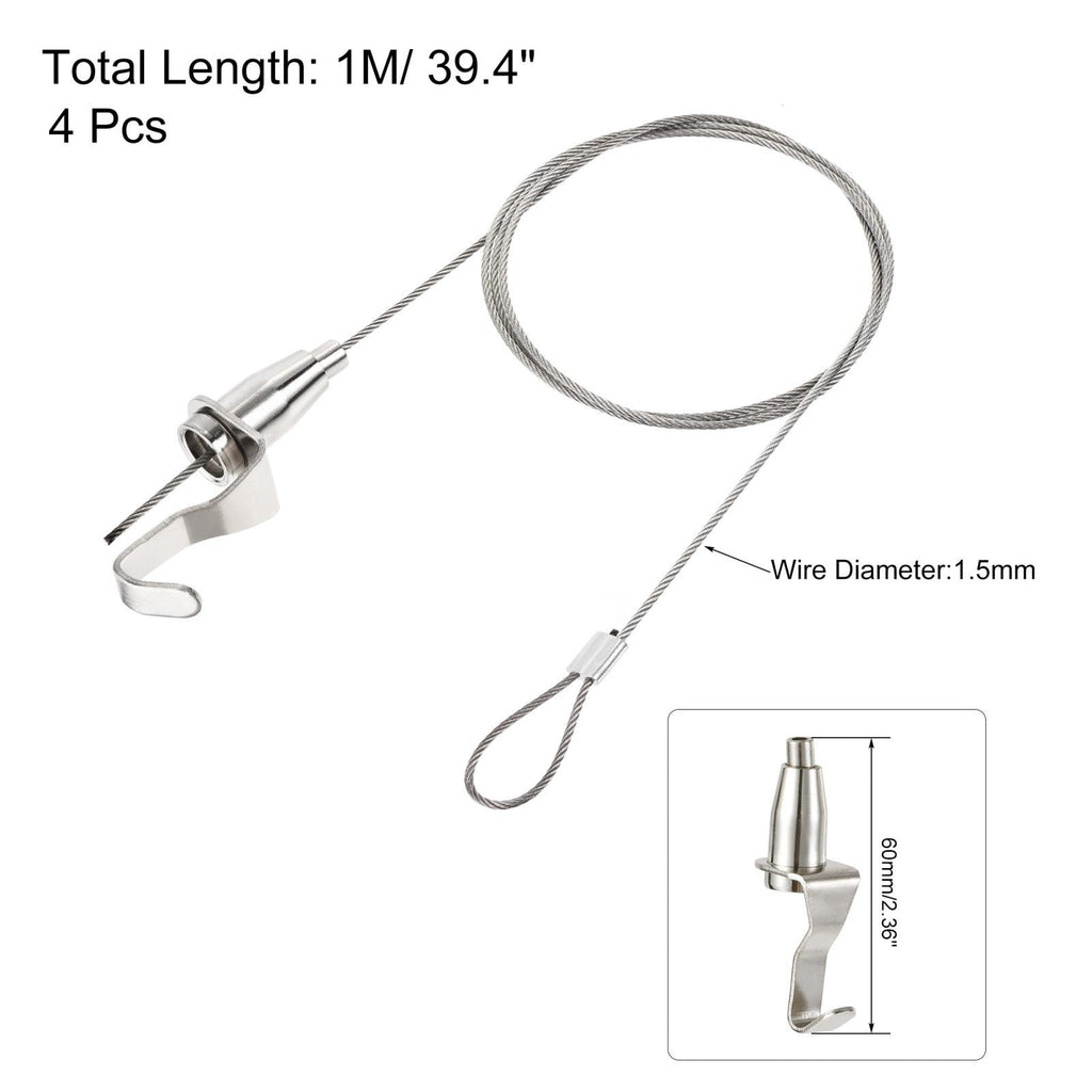 Picture Hanging Wire Kit, 4pcs 1M Adjustable Rail Hanging System, Load 66 lbs