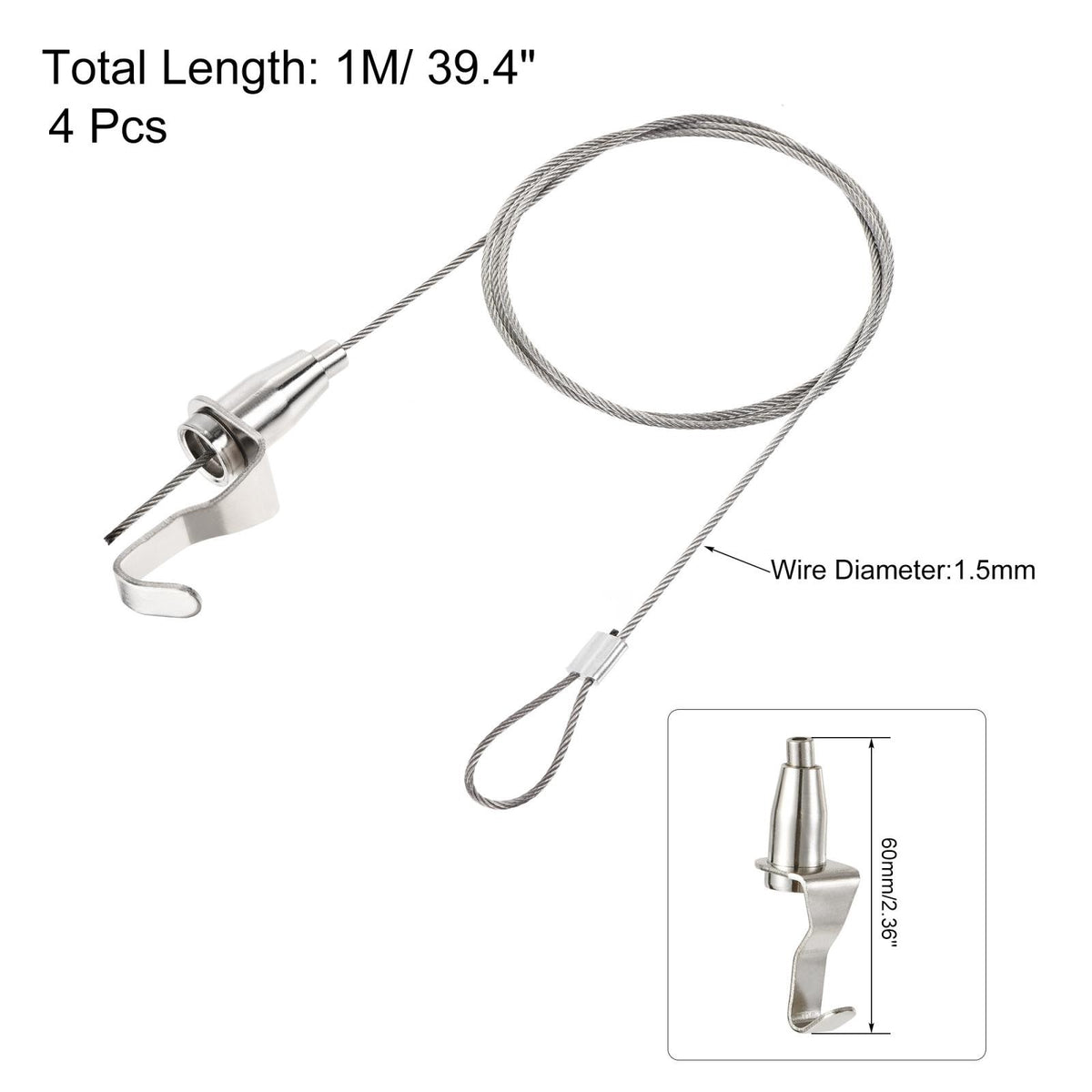 Picture Hanging Wire Kit, 4pcs 1M Adjustable Rail Hanging System, Load 66 lbs