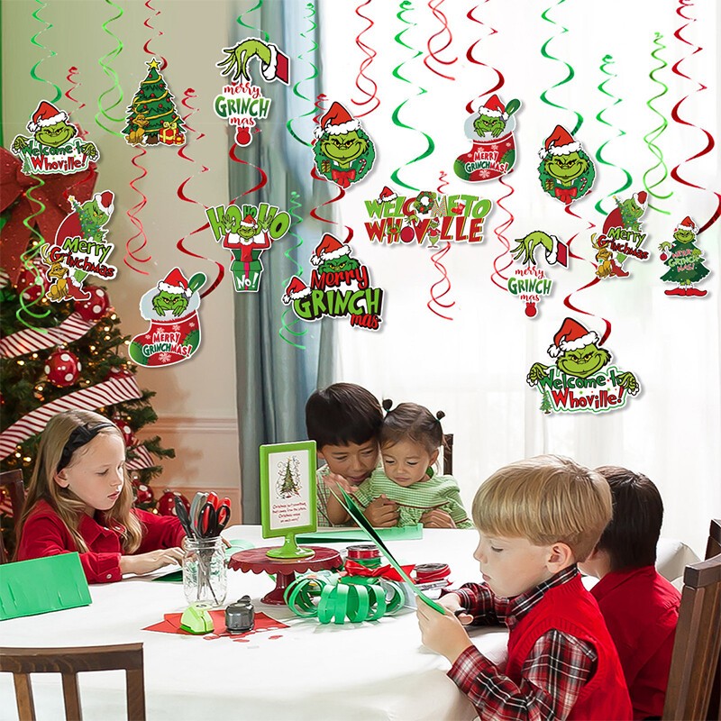 50X Christmas Grinch Hanging Swirl Decor Party Home Decor Christmas Hanging