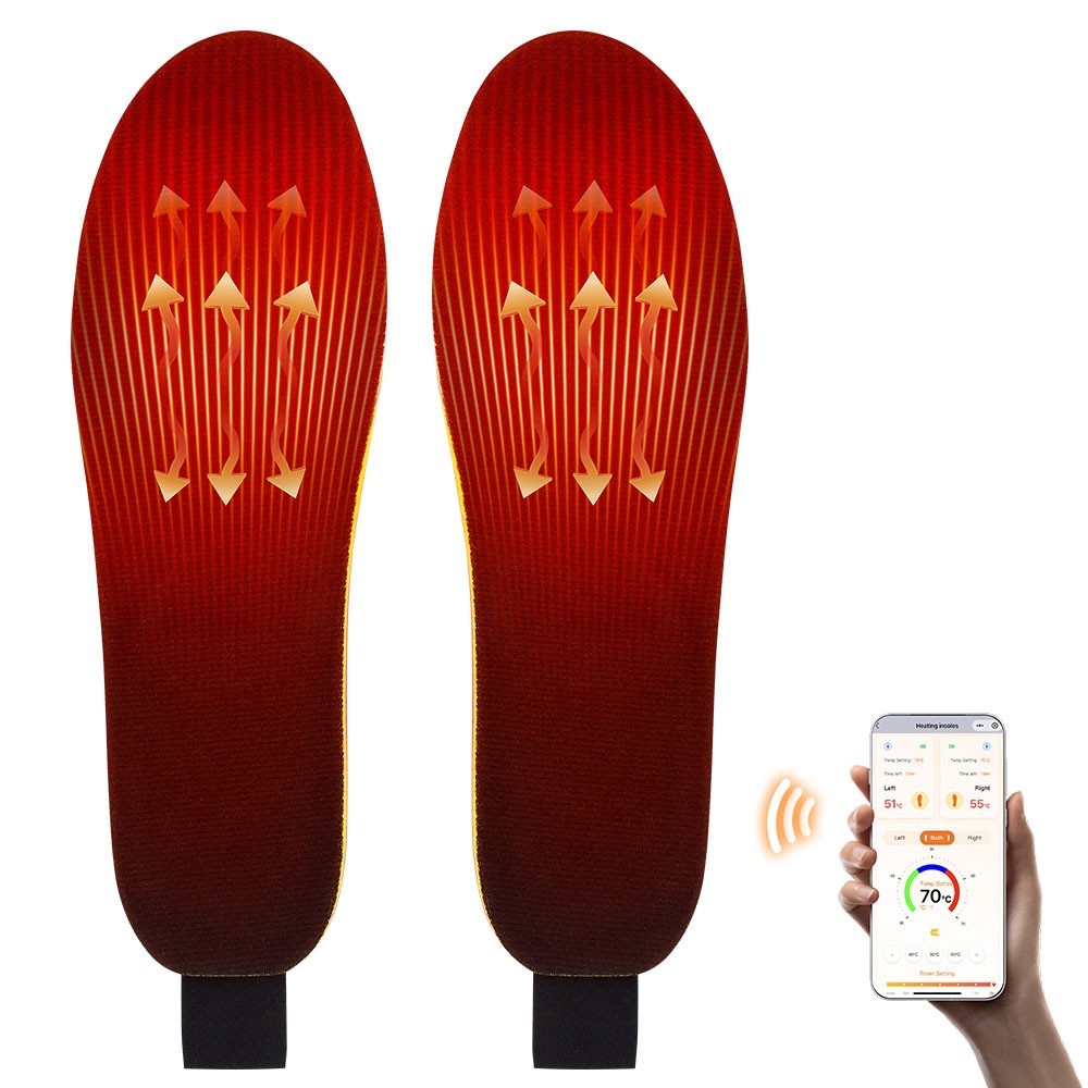 1 Pair Heated Insoles with APP Control Rechargeable Thermal Insoles Foot Warmers