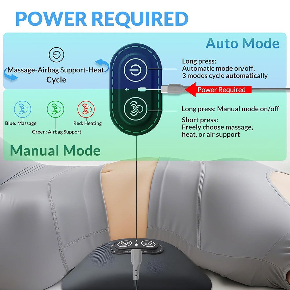 Heated Back Massager Lumbar Support Pillow with Vibration Lower Back Waist UK