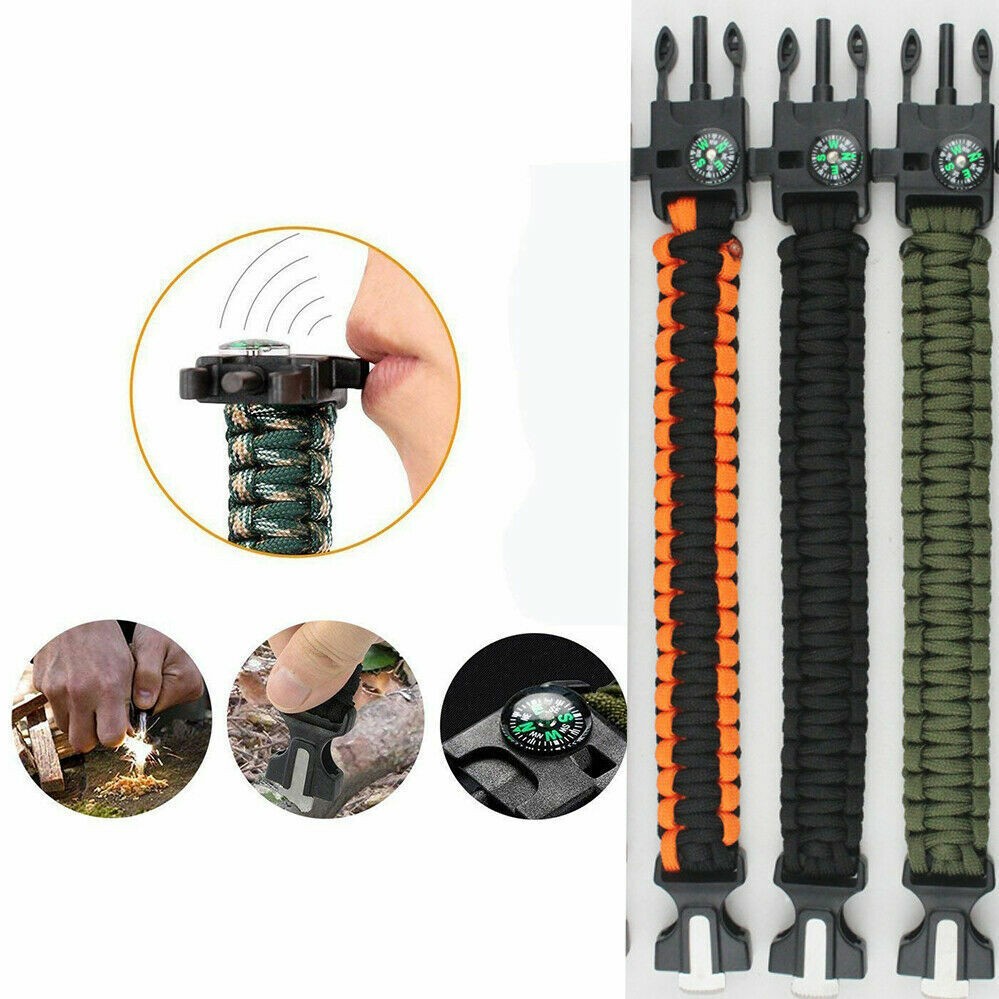 Paracord Bracelet Survival Kits Utility Firestarter Compass Whistle Rope Camping