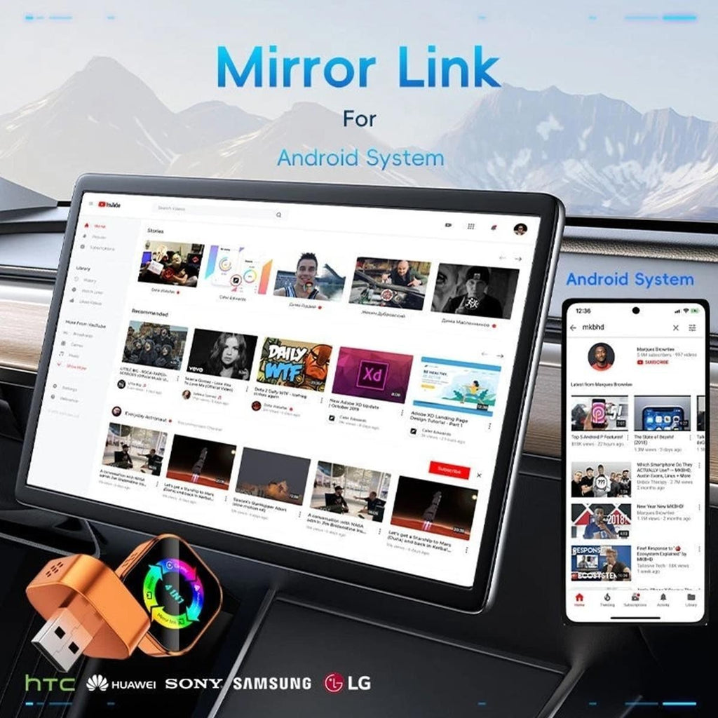 Wireless 4-in-1 CarPlay Android Auto MirrorLink Adapter BT WiFi USB Plug & Play