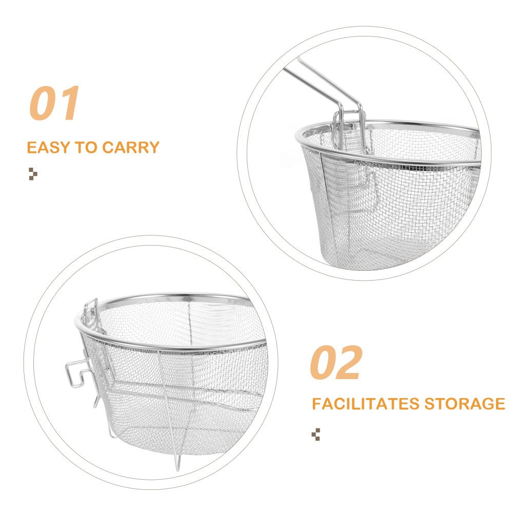 Round Stainless Steel Fryer Basket With Foldable Handle For Deep Frying Food