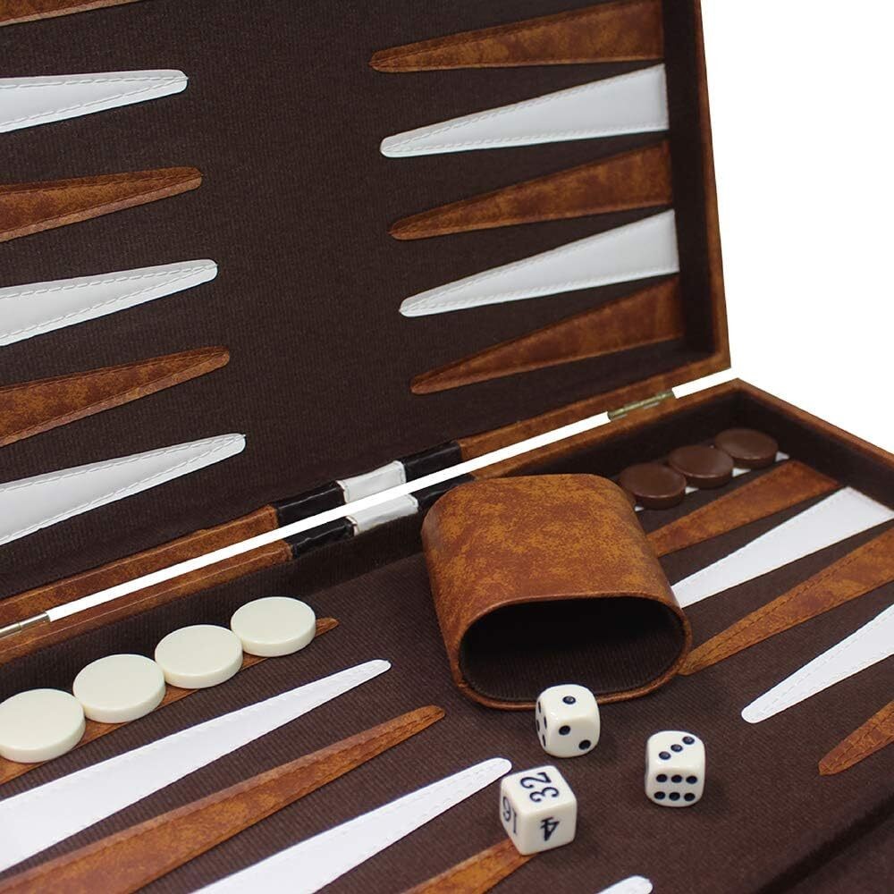 18″ Premium Leather Backgammon Board Game Set for Adults Kids Classic Game