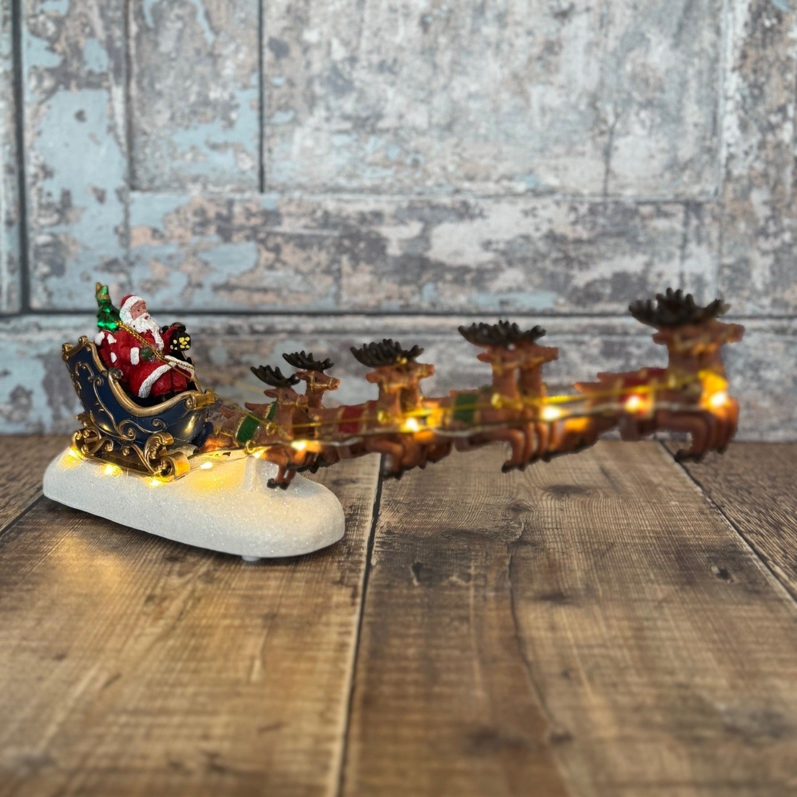 Christmas Santa Sleigh & Reindeer Decoration Festive Ornament with LED Lights