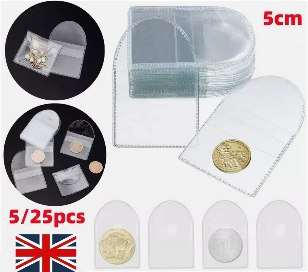 25x Single Pocket Coin Sleeves Holders 2inch Coin Flips Plastic Coin Protector