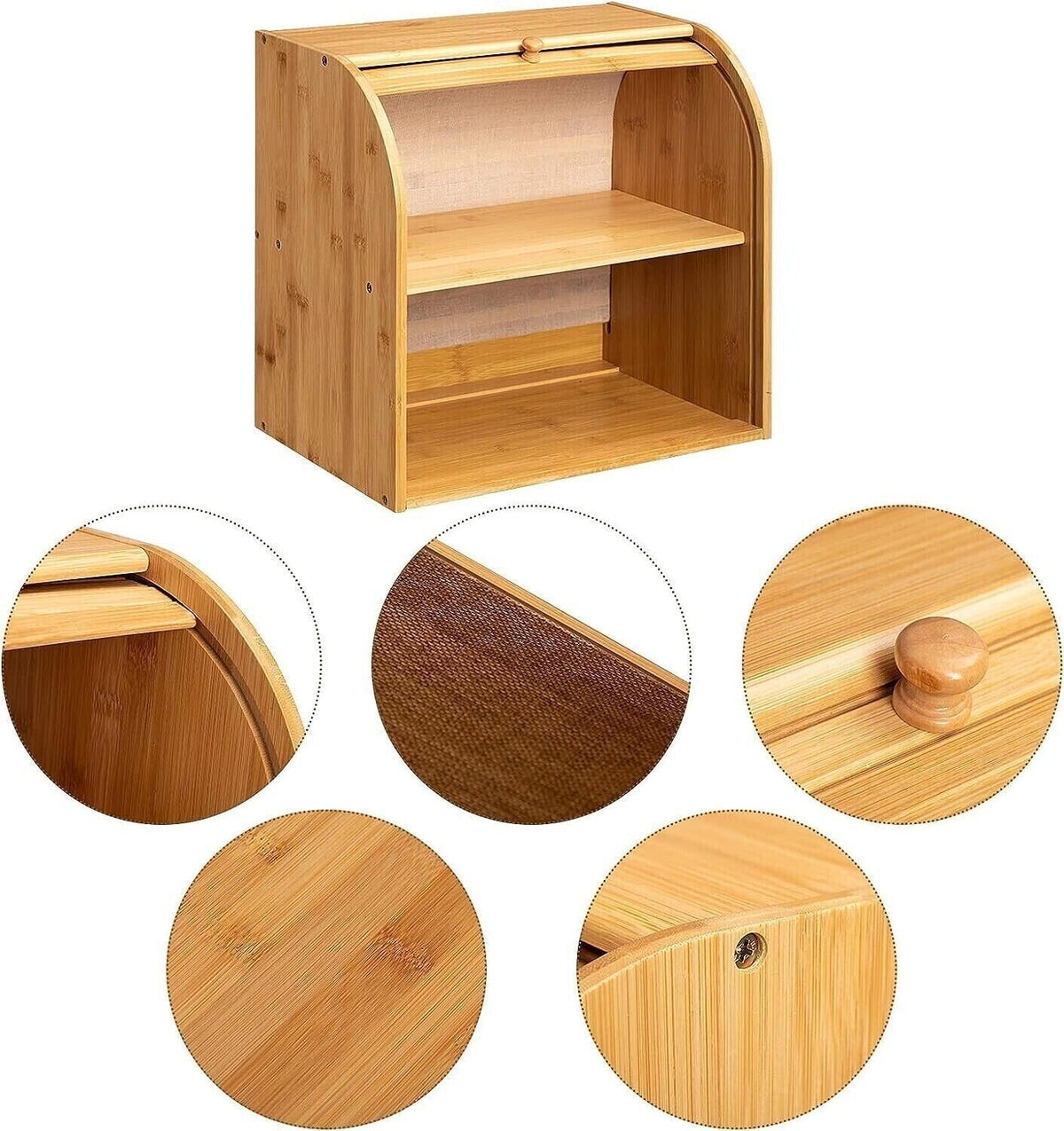 2 Tiers Slide Roll Top Bread Bin Double Layer Food Storage Box Kitchen Rack