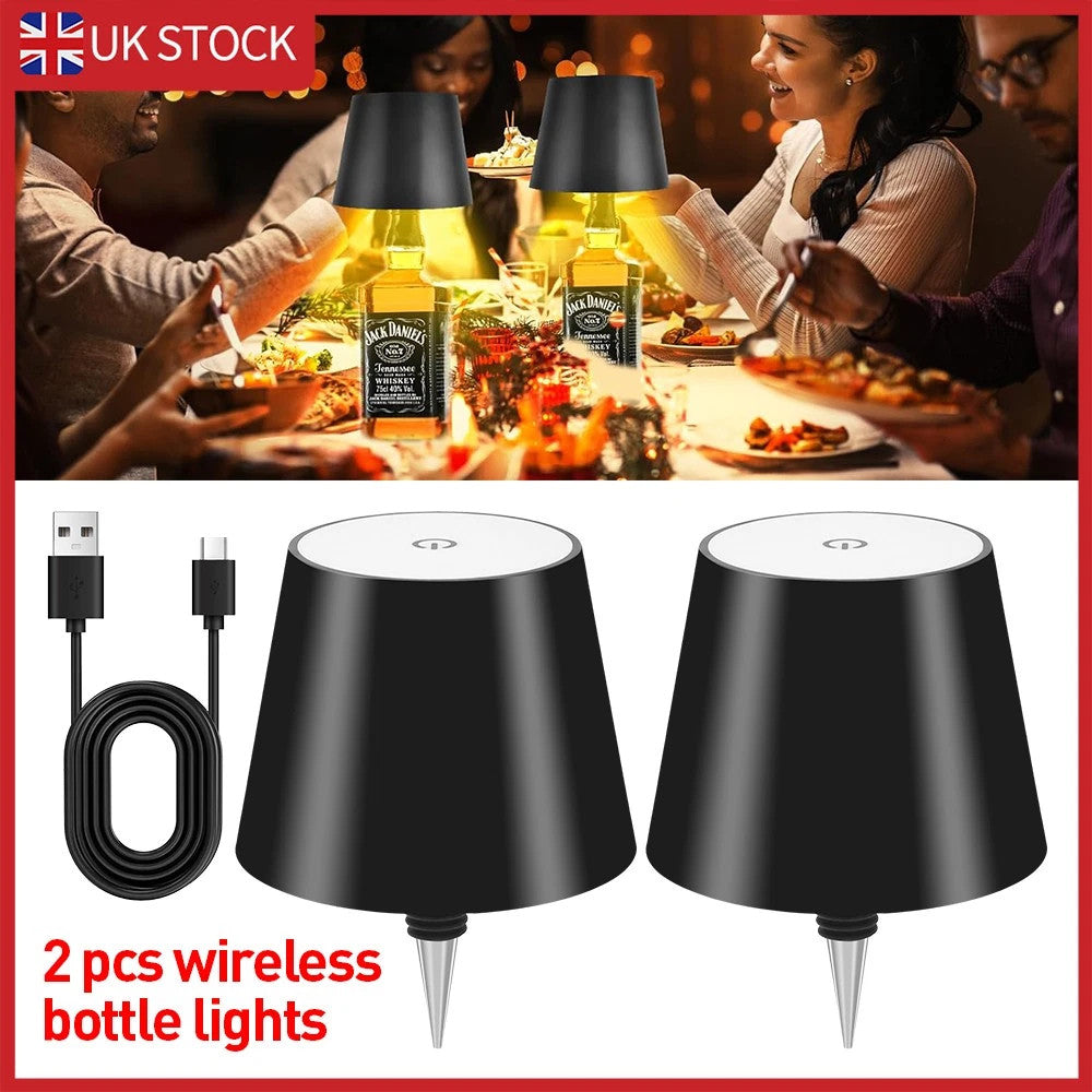 2*Wireless Bottle Table Lamp Touch 3 Color Stepless Dimming Night Bar Desk Light