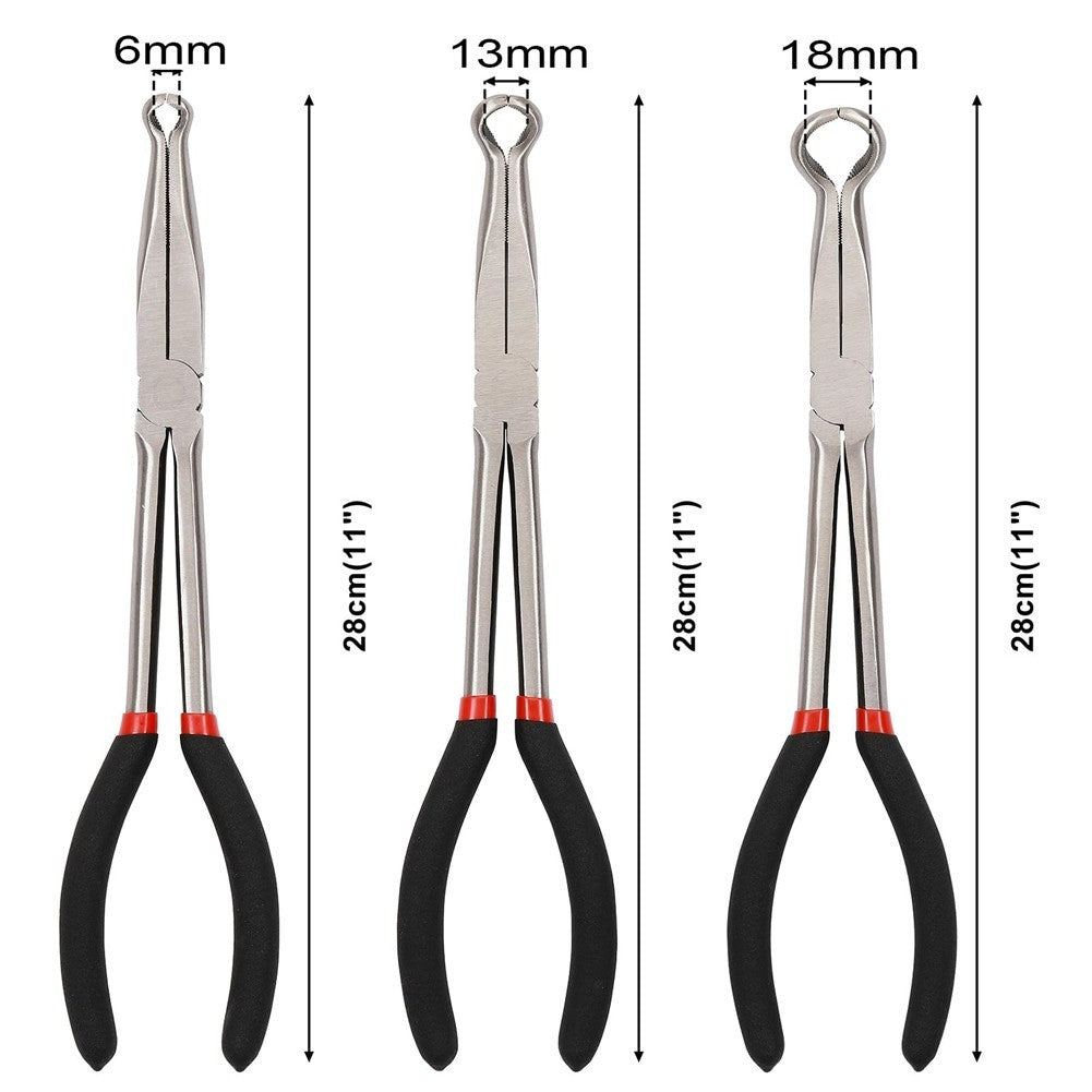 3X 280mm 11'' Long Reach Pliers Set Bent Tip Mechanic Hose Gripper