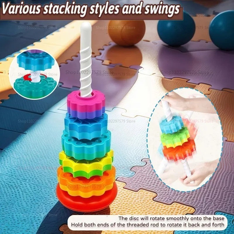 Baby Rainbow Tower Spinning Toy Colorful Gift Learning Activities 12m+ BPA Free