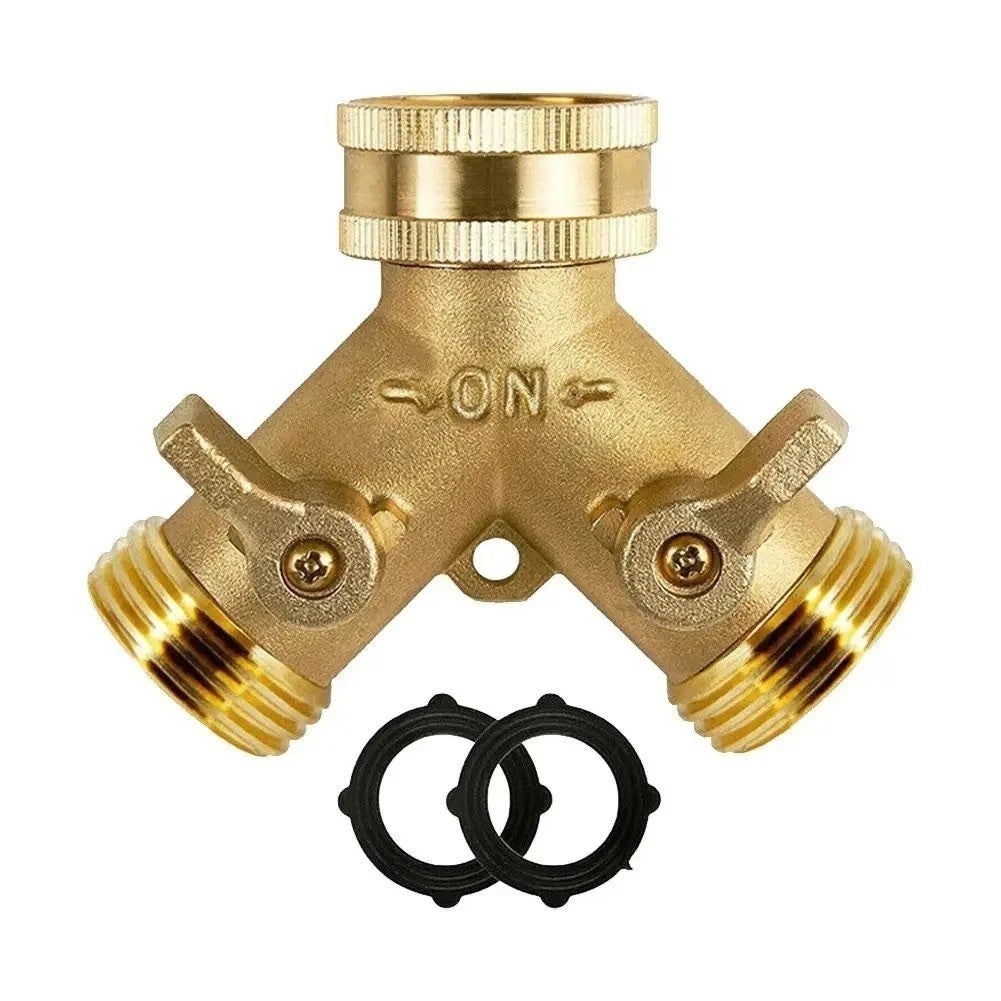 3/4" Brass Tap Splitter 2 Way Garden Hose Connector Adapter Dual Outlet