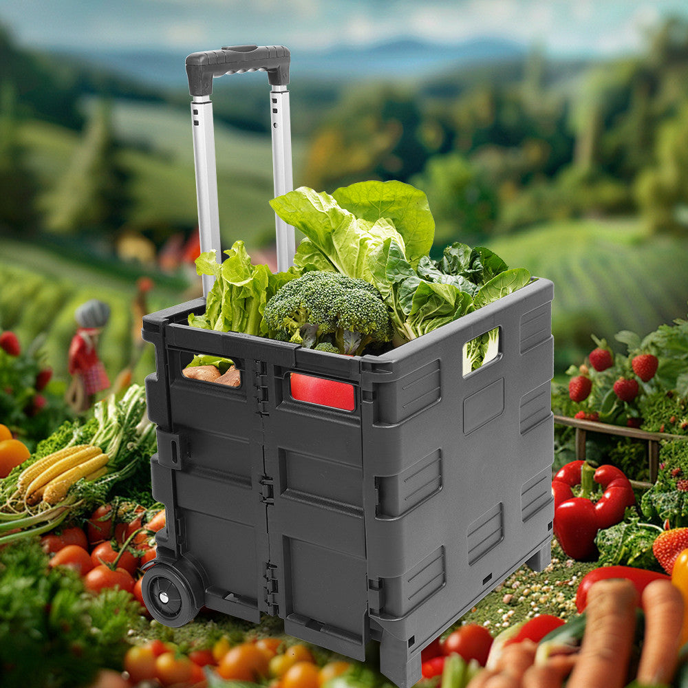 45L Folding Boot Cart Shopping Trolley Fold Up Storage Box Wheels Crate Foldable