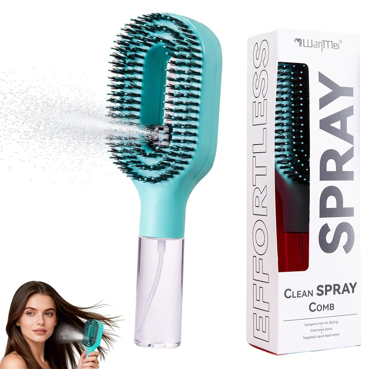 Hair Brush with Water Spray, 2-in-1 Detangling Tool for Frizz Control