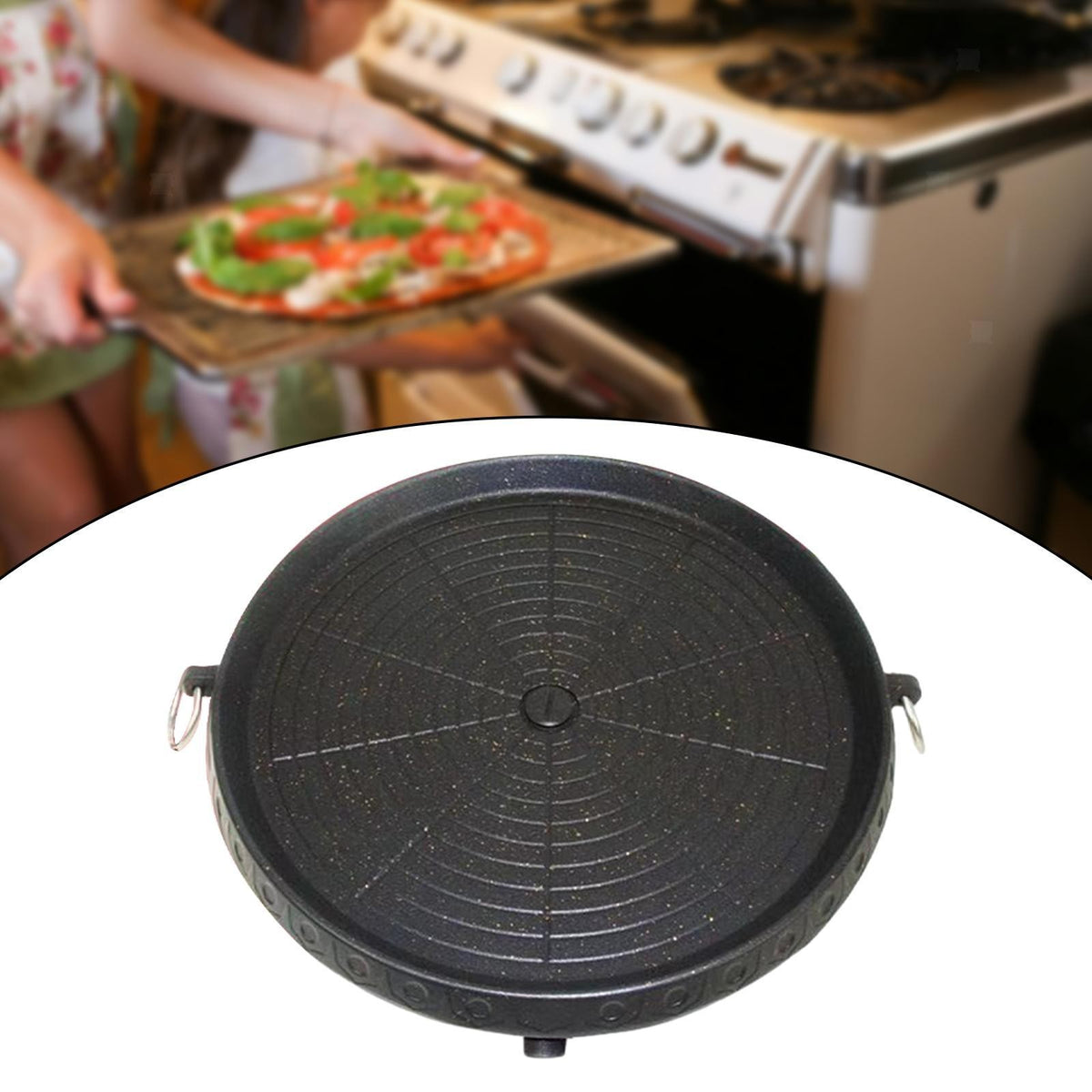 Korean BBQ Grill Pan with Handles Barbecue Plate for Baking Kitchen Travel