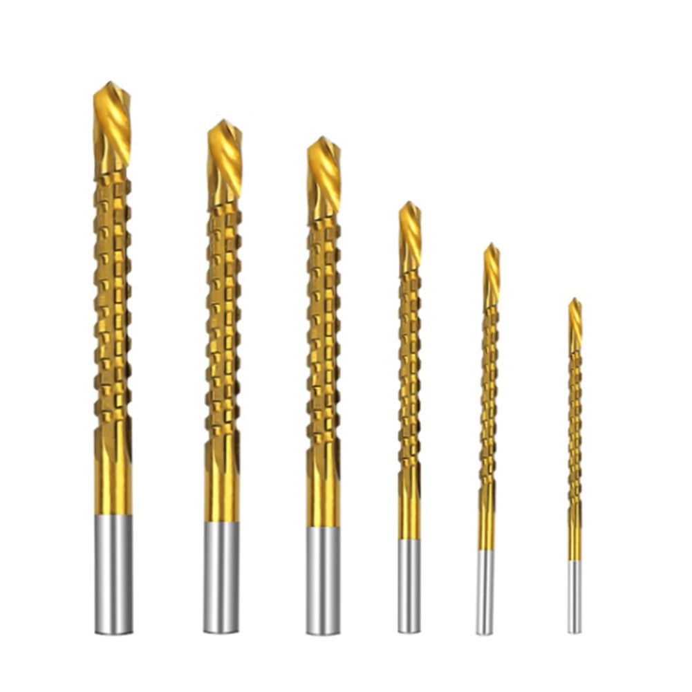 6PCS/Set Titanium Coated Drill Bit Spiral Jagged Saw Drill Bit Composite8158