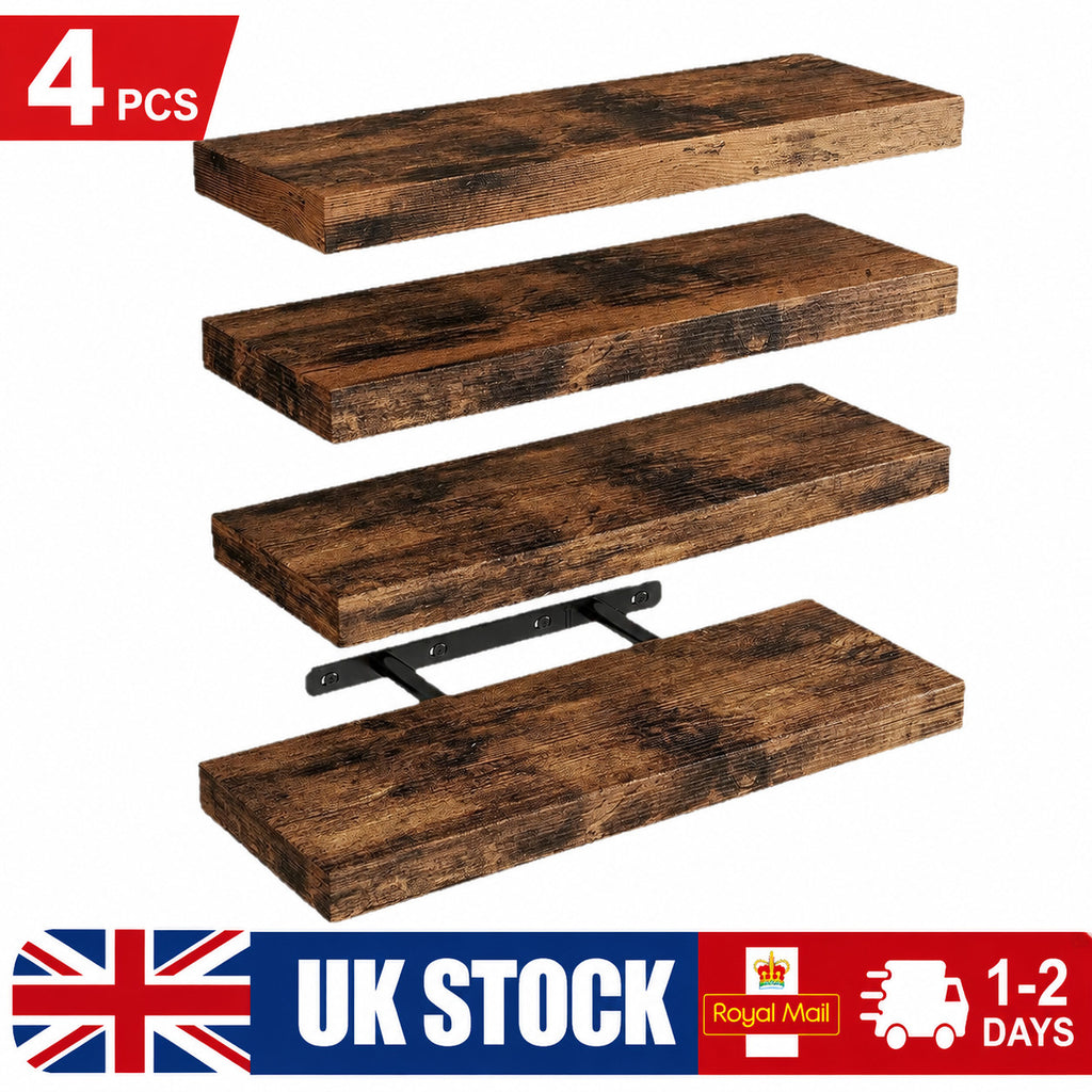 Set of 4 Floating Wall Shelves Picture Ledge Display Rack Book Hanging Shelf