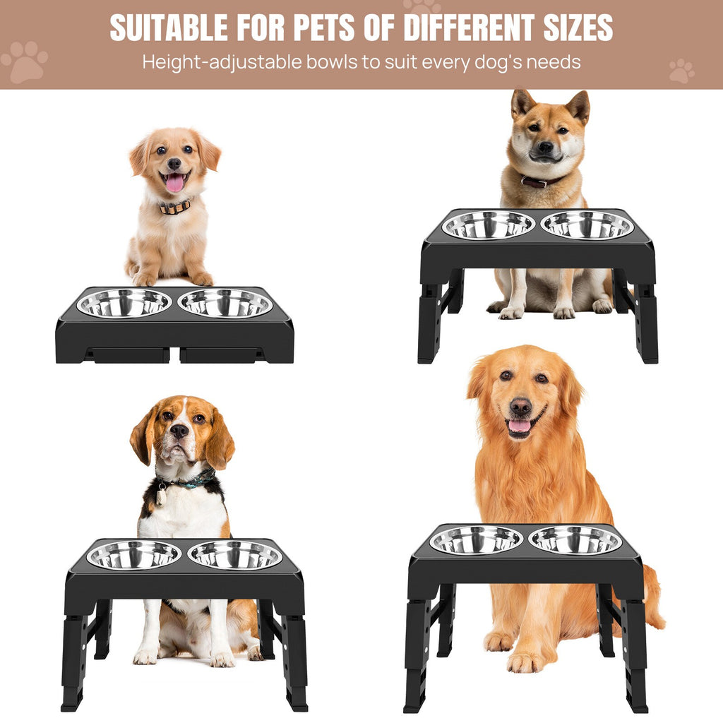 Large Dog Food Feeding Stand Station Stainless Double Raised Bowls Steel Holder