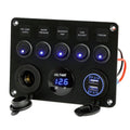 5 Gang 12V/24V Inline Fuse Box LED Switch Panel Dual USB Car Boat Truck Camper