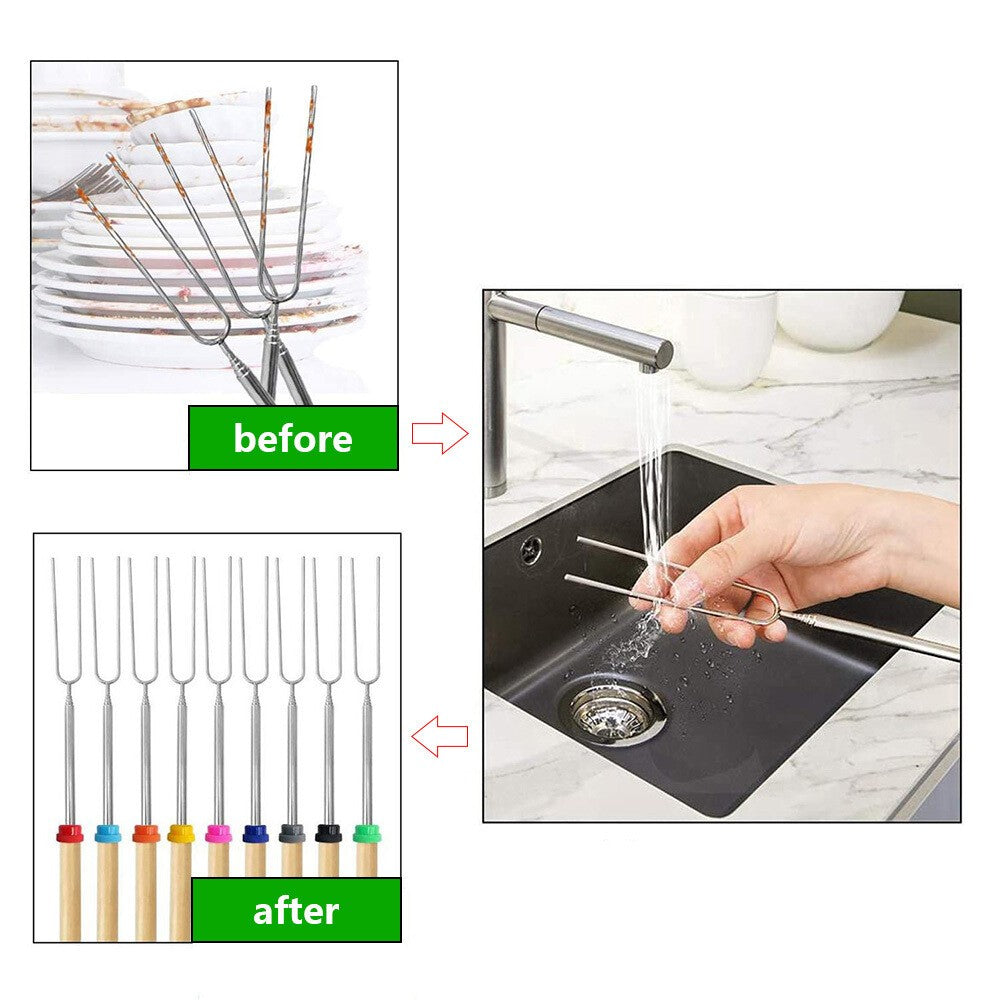 8pcs Telescoping BBQ Marshmallow Roasting Sticks barbecue Skewers Hot Dog Fork
