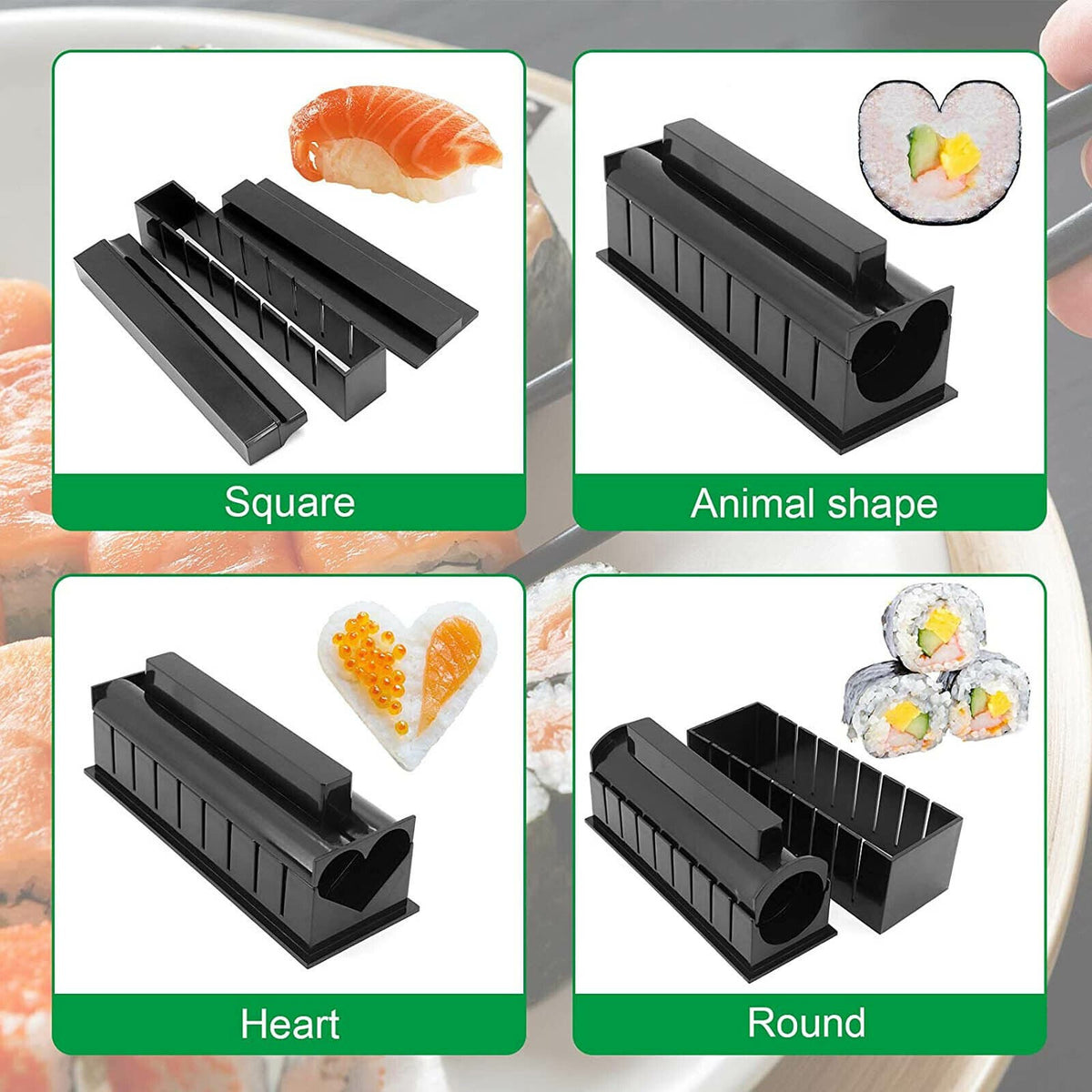 10Pcs DIY Sushi Maker Set Rice Roll Mold Kitchen Sushi Making Tool Kit Home UK
